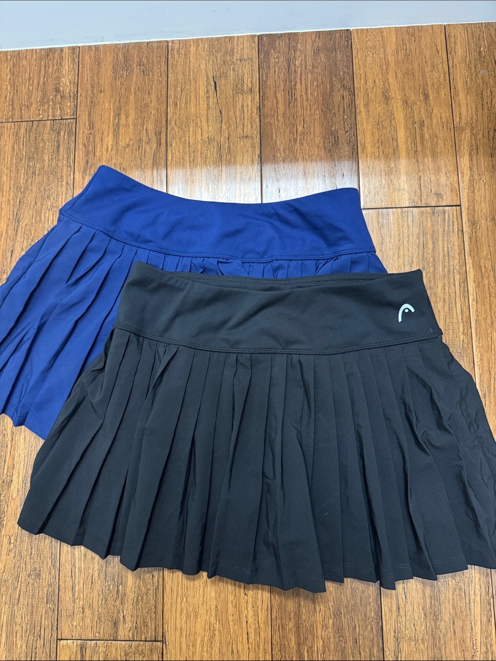 Head Pleated Skater Skirt Duo - Black & Blue